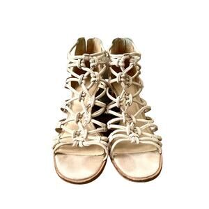 Italian Shoes Vince Camuto Cream Suede Strappy Sandal Heels Size 10M